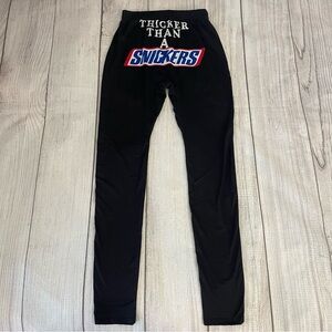 “Thicker Than A Snickers” Black Graphic Leggings Size Medium